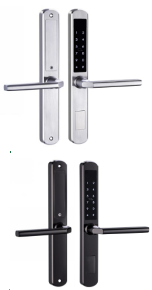 Tuya WiFi BLE Digital Door Lock, Fingerprint, Card, Password, Mechanical Key, Mobile App Access, American Standard 5 Latch Mortise, Black/Silver